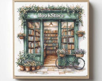 Bookstore Cross Stitch Pattern: Books and Bike (PDF)