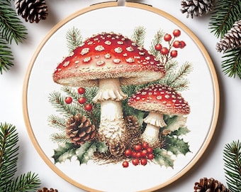 Christmas Mushrooms Cross Stitch Pattern: forest winter mushrooms (PDF)