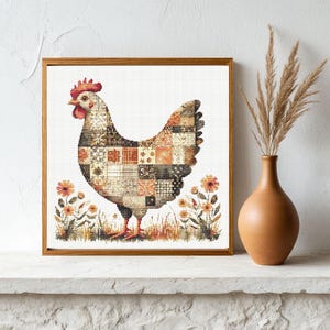 Patrón de punto de cruz de pollo de patchwork: Pollo hecho con retazos (PDF de descarga instantánea)