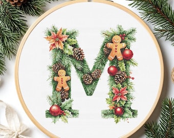Christmas Letter M Cross Stitch Pattern: Holiday Monogram (PDF Pattern)