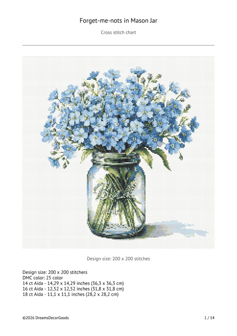 Present Nots Chart.pdf Forget-me-nots in Mason Jar: Cross Stitch Pattern (PDF Download) - Etsy