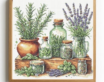 Schema per punto croce con erbe aromatiche da cucina: Sapori di cucina (Download PDF)