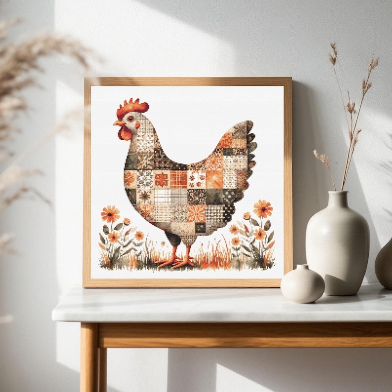 Patchwork Chicken Cross Stitch Pattern: Chicken Made of Scraps, Instant ...