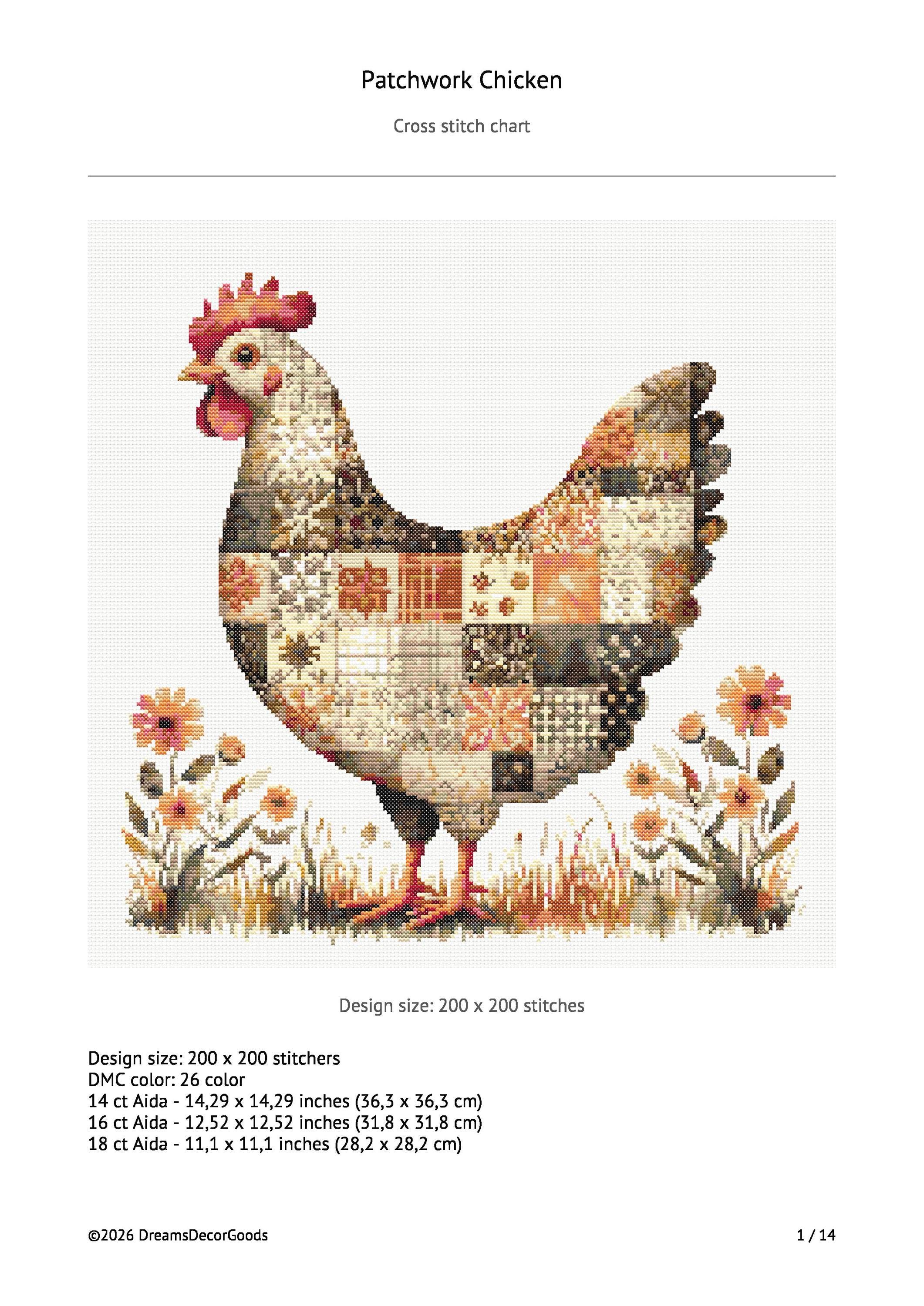 Patchwork Chicken Cross Stitch Pattern: Chicken Made of Scraps (instant ...