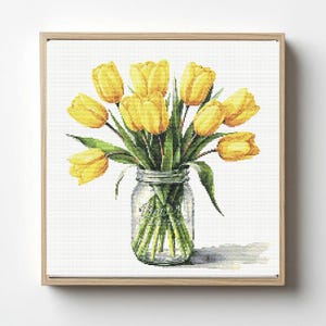 Yellow tulips Flowers in Mason Jar: Cross Stitch Pattern (PDF Download)