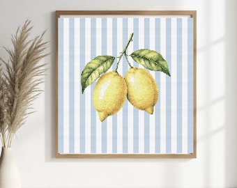 Lemons Cross Stitch Pattern: Stripes in the kitchen (PDF Download)