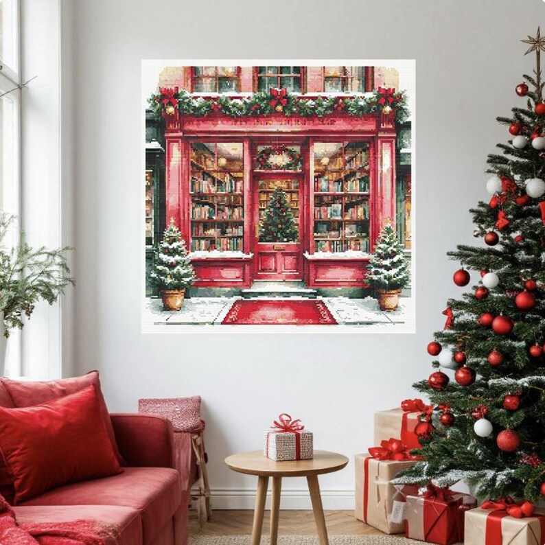 Christmas Bookstore Cross Stitch Pattern: Winter Holiday Shop (PDF) image 9