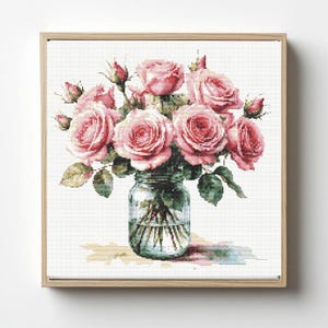 Roses in Mason Jar: Cross Stitch Pattern (PDF Download)