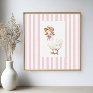 Korsstygnsmönster med gås med rosa ränder (PDF-nedladdning)