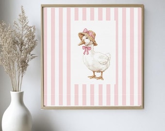 Goose with Pink Stripes Cross Stitch Pattern (PDF Download)