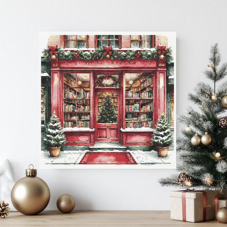 Christmas Bookstore Cross Stitch Pattern: Winter Holiday Shop (PDF) image 8