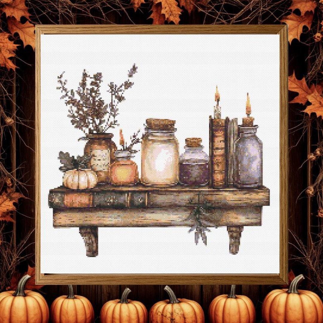 Witch's Shelf Cross Stitch Pattern: Jars and Herbs (PDF) - Etsy