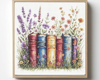 Books and Wildflowers Cross Stitch Pattern: Book Motives (PDF Download)