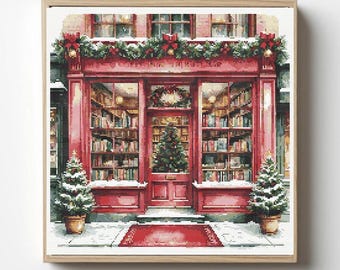 Patrón de punto de cruz de librería navideña: Tienda de invierno (PDF)