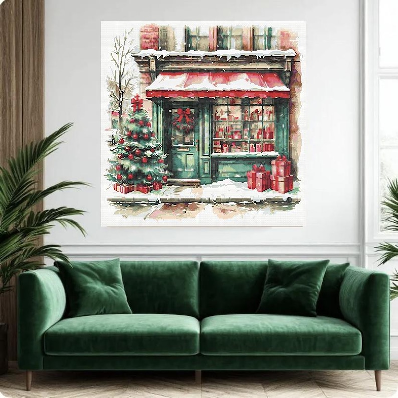 Christmas shop window cross stitch pattern: Winter holiday shop (PDF) image 11