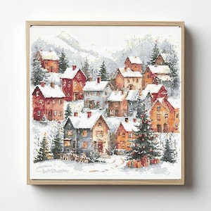 Modèle de point de croix Village de Noël : maisons de vacances d'hiver (PDF)
