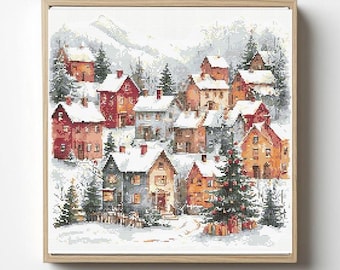 Christmas Town Cross Stitch Pattern: Winter Holiday Houses (PDF)