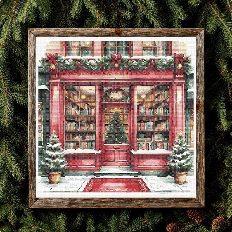 Christmas Bookstore Cross Stitch Pattern: Winter Holiday Shop (PDF) image 10