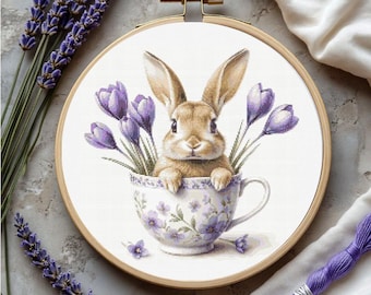 Rabbit with Crocuses Cross Stitch Pattern: Spring Awakening (PDF Pattern)