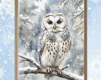 Winter Owl Cross Stitch Pattern: Owl on branch (PDF)