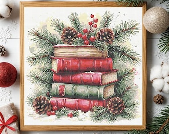 Christmas Books Cross Stitch Pattern: Modern Winter Design (PDF Pattern)