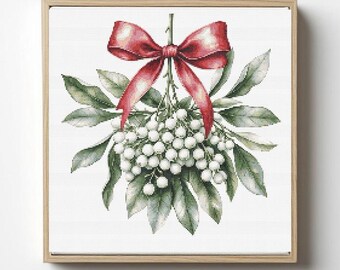 Christmas Mistletoe Cross Stitch Pattern: Festive greenery (PDF)