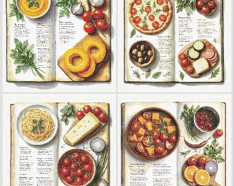 Lot de 4 modèles de point de croix : livre de recettes (PDF)