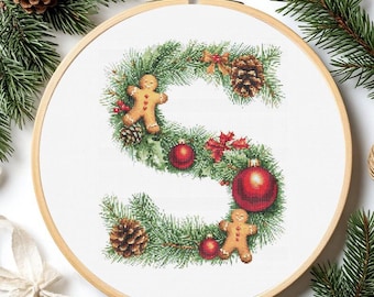 Christmas Letter S Cross Stitch Pattern: Holiday Monogram (PDF Pattern)