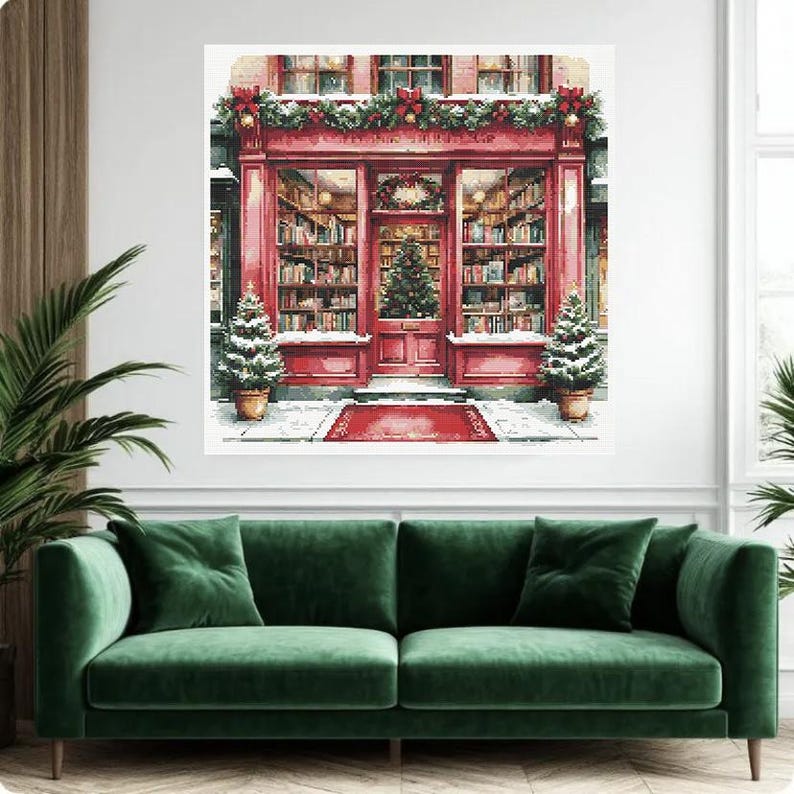 Christmas Bookstore Cross Stitch Pattern: Winter Holiday Shop (PDF) image 11