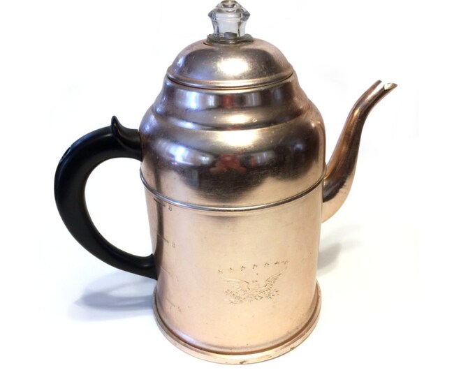 Vintage Stove Top Percolator, Copper Colored Percolator, Retro