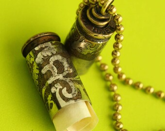 Prayer Box, Funerary Urn, Ashes Container-Memory Necklace-Etched Silver/Brass Shell Casings - #40 Silver with Fleur de Lis Patterns