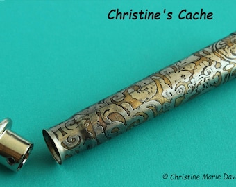 Vial #375 Pet Ashes Container, Funerary Urn,  Memorial Necklace, Cache Vial, for Keepsakes, memories made from Etched Brass Shell Casings