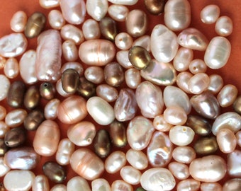 Large Lot of Mixed Freshwater Pearls - Natural Pearls in ivory, pink,  purple, peach colors, round, oval in sizes 3mm, 4mm, 6mm, 10mm, 13mm