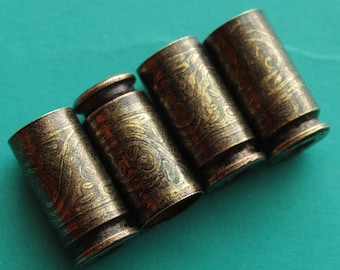FOUR - 40 caliber Lightly Etched Brass BEAD CAPS made from spent shells 11mm diameter for stones, crystals, teeth, claws, recycled upcycled