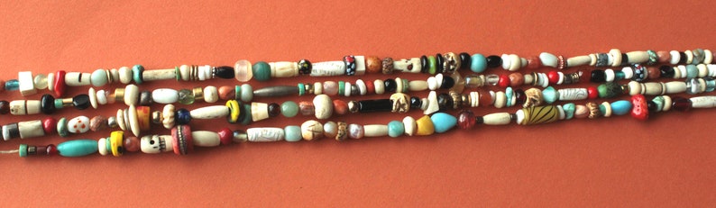 24 Natural Bead Strand Earthy colors, all natural materials Bone, horn, stone, shell, metal, glass beads for jewelry. Mixed lot variety image 3
