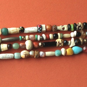 24 Natural Bead Strand Earthy colors, all natural materials Bone, horn, stone, shell, metal, glass beads for jewelry. Mixed lot variety image 2