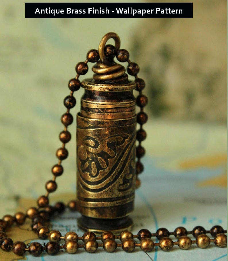 Funerary Urn, Pet Ashes Vial, Memory Necklace, Keepsake Pendant, Secret Notes, Cremation Recycled upcycled Etched Brass Shell Casing V40-WP image 4