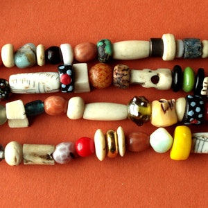 24 Natural Bead Strand Earthy colors, all natural materials Bone, horn, stone, shell, metal, glass beads for jewelry. Mixed lot variety image 7