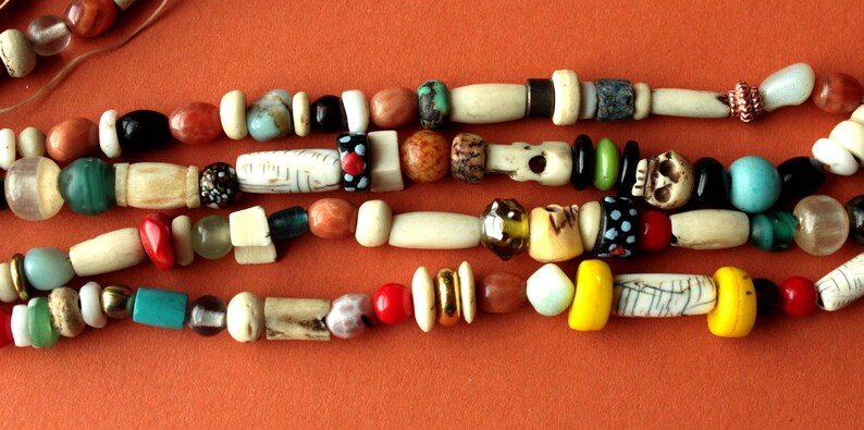 24 Natural Bead Strand Earthy colors, all natural materials Bone, horn, stone, shell, metal, glass beads for jewelry. Mixed lot variety image 7