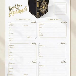 Wöchentlicher Essensplaner Printable PDF | Menü Organizer | Küche Meal Prep | Lebensmittel-Einkaufsliste | Sofortiger Download Mahlzeiten-Tracker