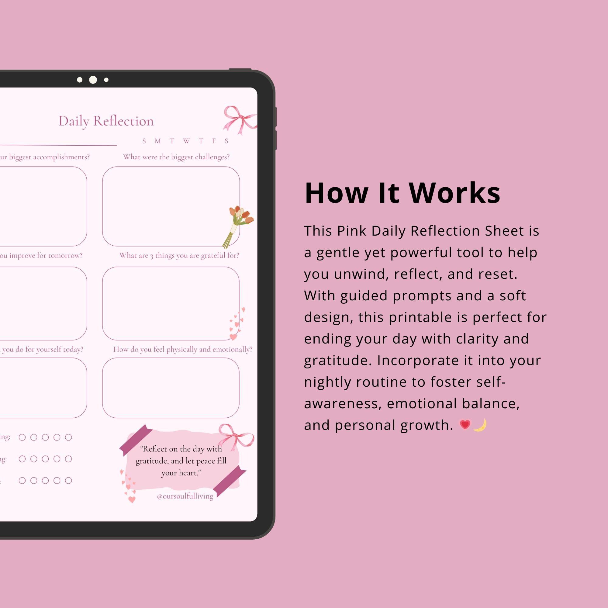 Pink Daily Reflection Sheet | Printable & Digital Self-reflection ...