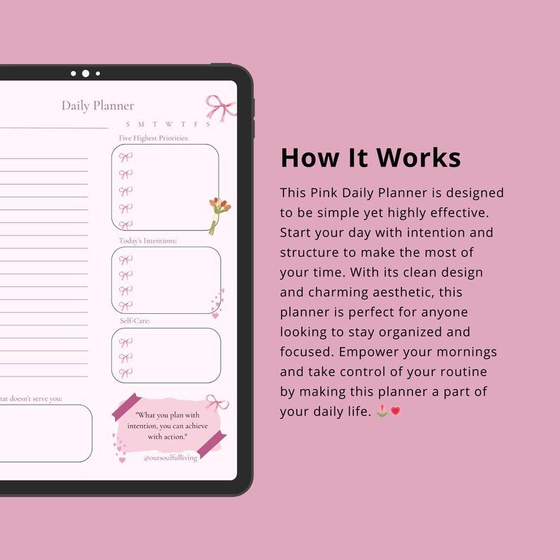 Pink Daily Planner Printable/instant Download | Minimalist Digital Day ...