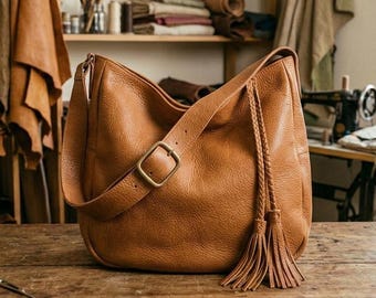 Hobo-Tasche aus Leder im italienischen Stil, Echtledertasche, lässige Boho-Handtasche, weiche Leder-Umhängetasche, handgefertigte Tasche im italienischen Stil für Damen
