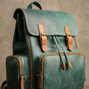 Crazy Horse Leather Backpack, Pull Up Leather Rucksack, Handmade Full Grain Leather Laptop Backpack, Vintage Green Travel Bag