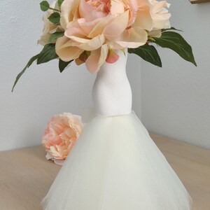 Bridal Shower Dress Centerpiece, Ivory Tulle, Cold Porcelain Roses