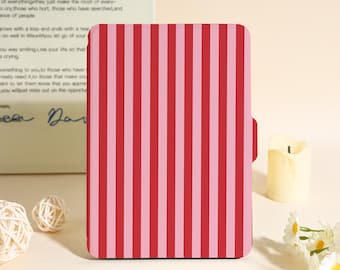 Pink Red Striped Kindle Case For Kindle Paperwhite 12th 7", Paperwhite 1/2/3/4, Kindle 11th 12th Gen, Unique Kobo Case, Bookish Gifts