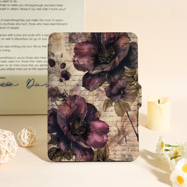 Vintage Floral & Letter Pattern Kindle Case For Paperwhite 12th 7",Paperwhite 1/2/3/4,Kindle 11th Gen,Kindle Colorsoft Case,For Bookish Gift