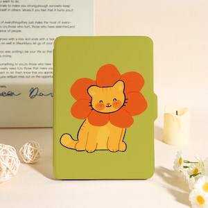 Cute Cat with Flower Collar Kindle Case For Paperwhite 12th,Paperwhite 1/2/3/4,Kindle 12th/10th/11th,Kindle Colorsoft Case,For Bookish Gift