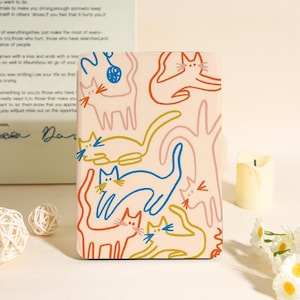 Colorful Doodle Cats Kindle Case For Paperwhite 12th, Paperwhite 1/2/3/4, Kindle 12th/10th/11th, Kobo Libra Color Case, For Bookish Gift