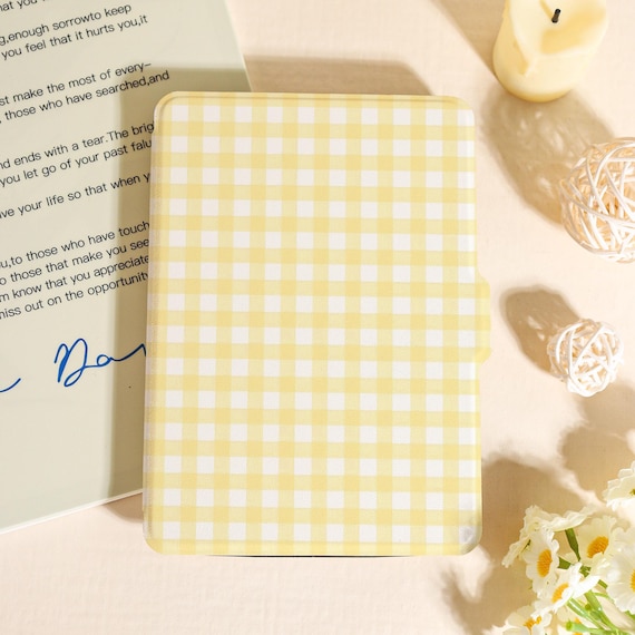 Yellow Gingham Kindle Case For Kindle Paperwhite 12th 7", Paperwhite 1/2/3/4, Kindle 11th 12th Gen, Unique Kobo Case, Bookish Gifts